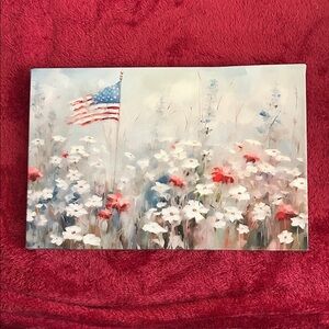 Floral Field with Flag Canvas Art - Red, White & Blue